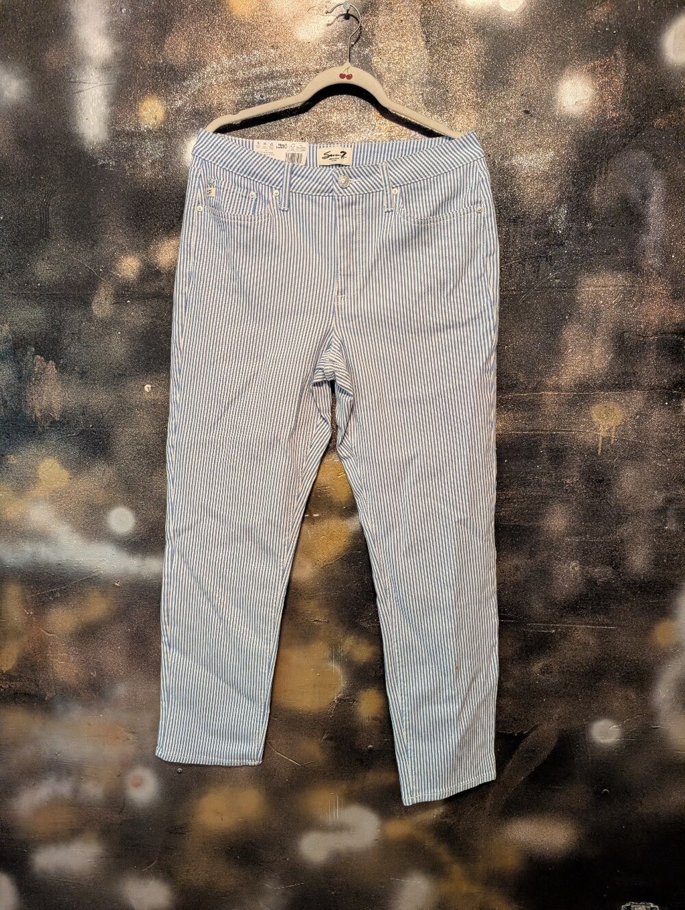 Seven7 90s Straight Pinstripe Jeans Blue White High Rise Size 10 NWT New